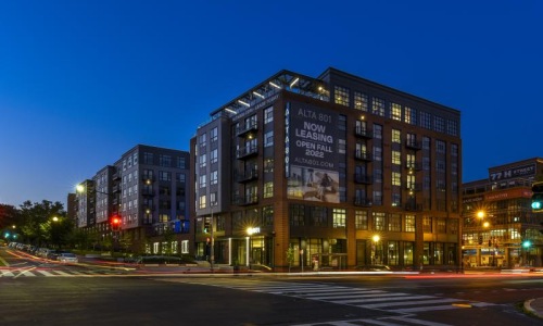 a large building with a sign on it
