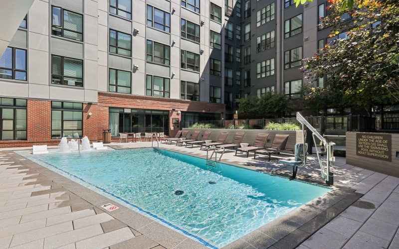 a swimming pool in a courtyard
