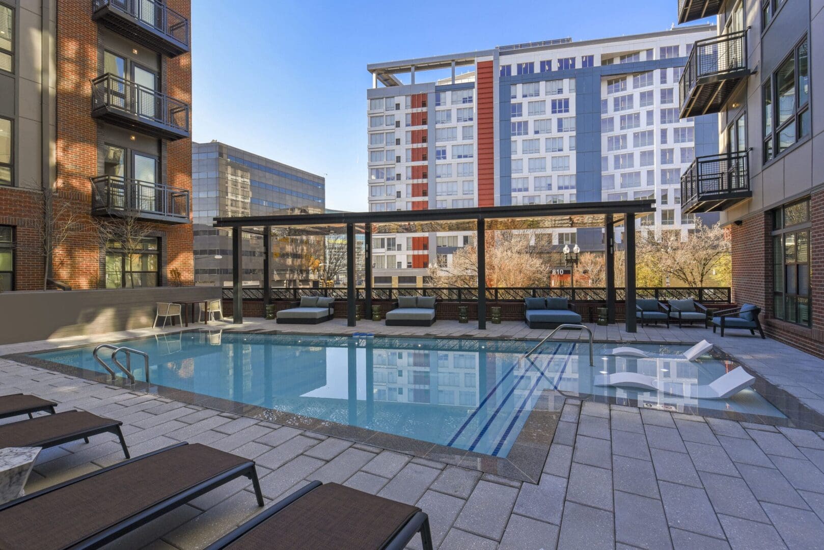 DC apartments for rent with a resort-style swimming pool and private cabanas